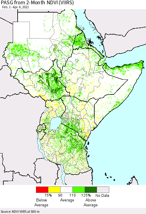 Eastern Africa PASG from 2-Month NDVI (VIIRS) Thematic Map For 3/30/2021 - 4/6/2021