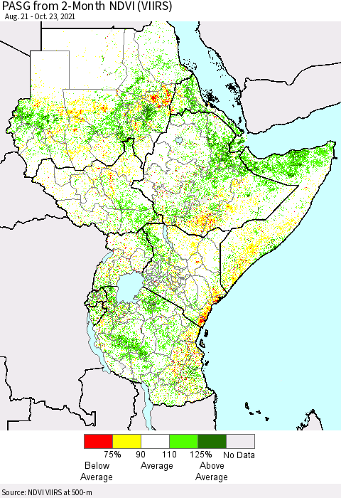 Eastern Africa PASG from 2-Month NDVI (VIIRS) Thematic Map For 10/16/2021 - 10/23/2021