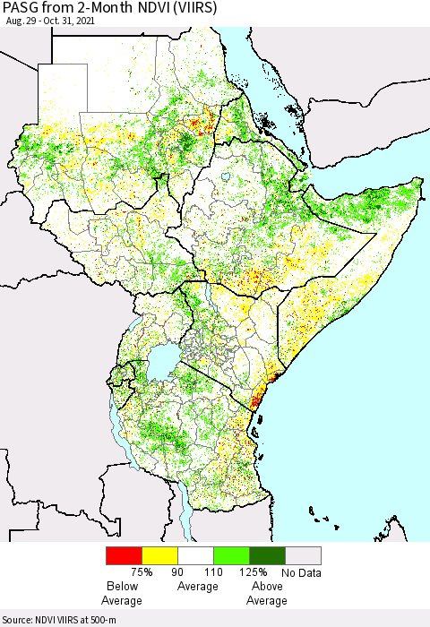 Eastern Africa PASG from 2-Month NDVI (VIIRS) Thematic Map For 10/24/2021 - 10/31/2021
