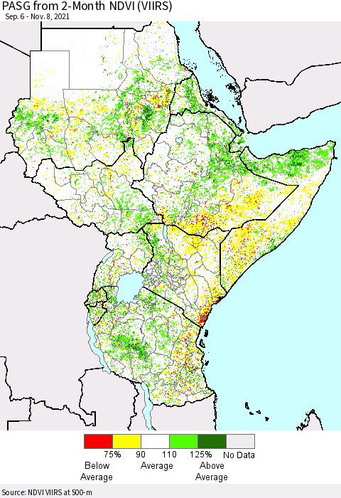 Eastern Africa PASG from 2-Month NDVI (VIIRS) Thematic Map For 11/1/2021 - 11/8/2021