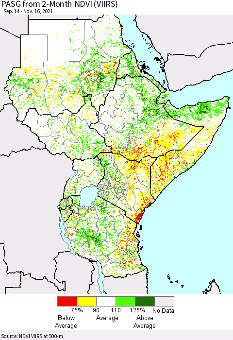 Eastern Africa PASG from 2-Month NDVI (VIIRS) Thematic Map For 11/9/2021 - 11/16/2021