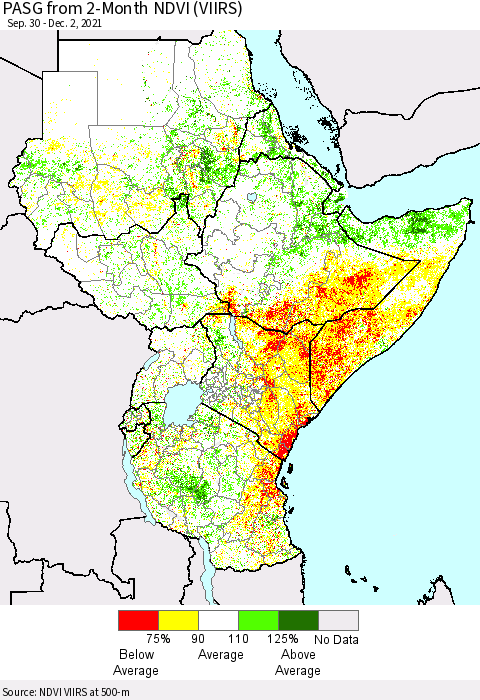 Eastern Africa PASG from 2-Month NDVI (VIIRS) Thematic Map For 11/25/2021 - 12/2/2021