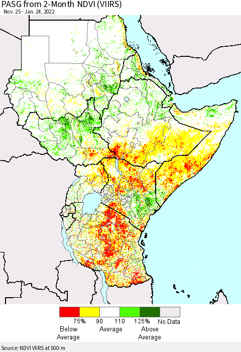 Eastern Africa PASG from 2-Month NDVI (VIIRS) Thematic Map For 1/17/2022 - 1/24/2022