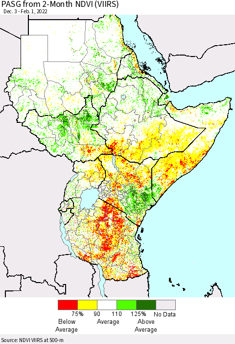 Eastern Africa PASG from 2-Month NDVI (VIIRS) Thematic Map For 1/25/2022 - 2/1/2022