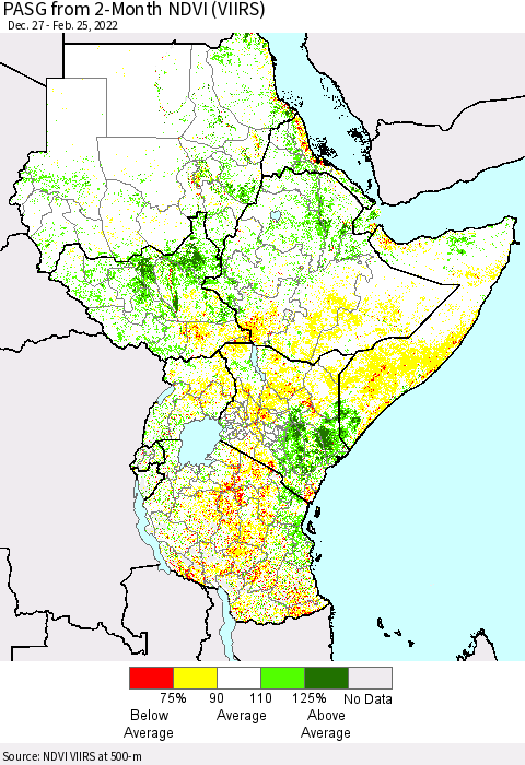 Eastern Africa PASG from 2-Month NDVI (VIIRS) Thematic Map For 2/18/2022 - 2/25/2022