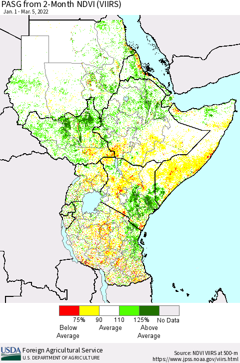 Eastern Africa PASG from 2-Month NDVI (VIIRS) Thematic Map For 3/1/2022 - 3/10/2022