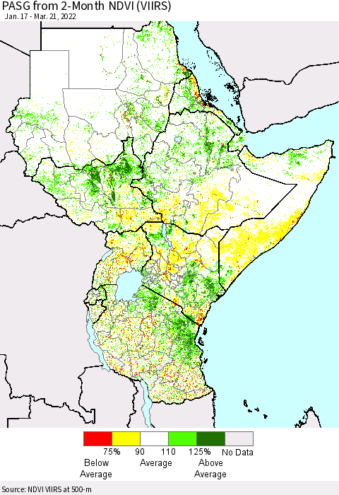 Eastern Africa PASG from 2-Month NDVI (VIIRS) Thematic Map For 3/14/2022 - 3/21/2022