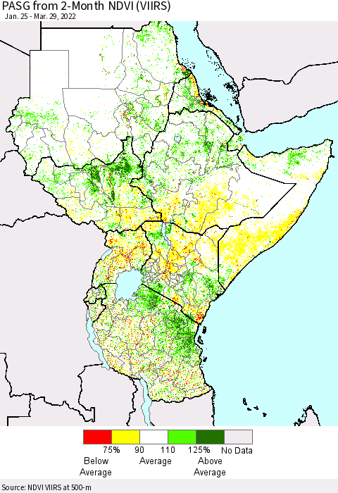 Eastern Africa PASG from 2-Month NDVI (VIIRS) Thematic Map For 3/22/2022 - 3/29/2022