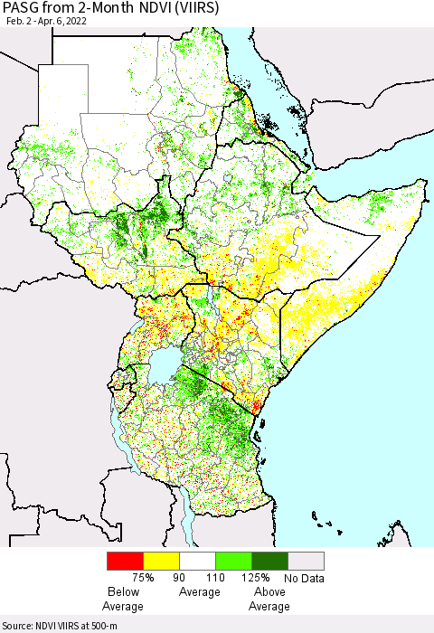 Eastern Africa PASG from 2-Month NDVI (VIIRS) Thematic Map For 3/30/2022 - 4/6/2022