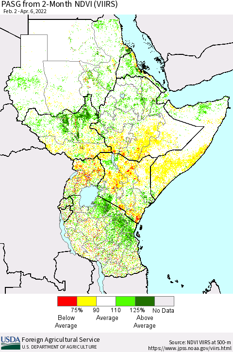 Eastern Africa PASG from 2-Month NDVI (VIIRS) Thematic Map For 4/1/2022 - 4/10/2022