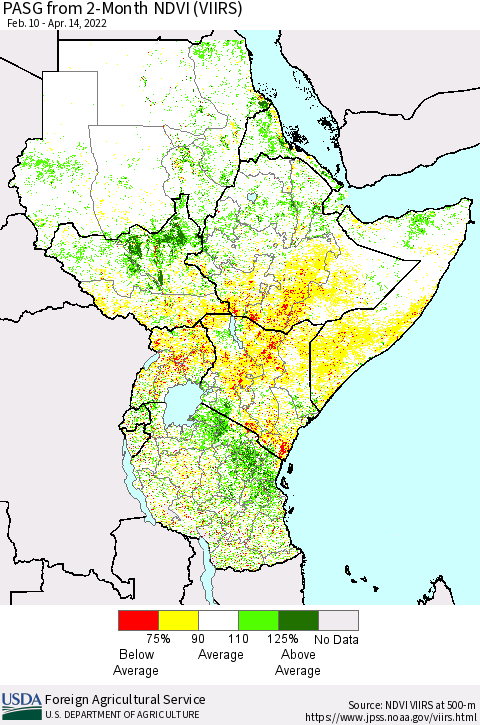 Eastern Africa PASG from 2-Month NDVI (VIIRS) Thematic Map For 4/11/2022 - 4/20/2022