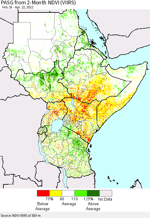 Eastern Africa PASG from 2-Month NDVI (VIIRS) Thematic Map For 4/15/2022 - 4/22/2022