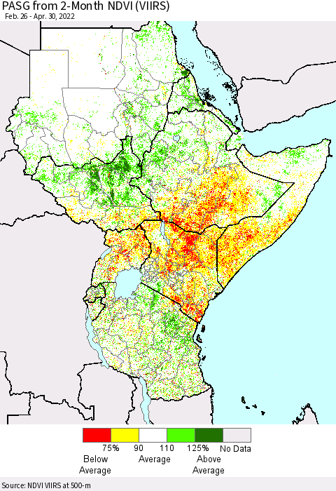 Eastern Africa PASG from 2-Month NDVI (VIIRS) Thematic Map For 4/21/2022 - 4/30/2022