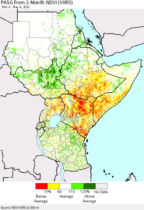 Eastern Africa PASG from 2-Month NDVI (VIIRS) Thematic Map For 5/1/2022 - 5/8/2022