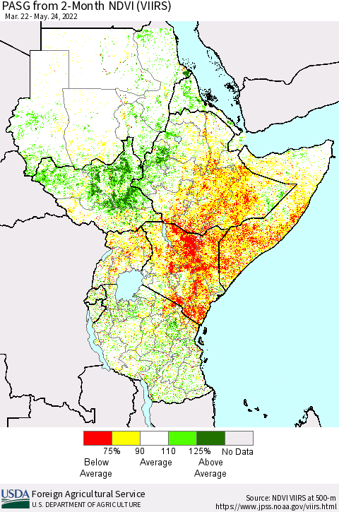 Eastern Africa PASG from 2-Month NDVI (VIIRS) Thematic Map For 5/21/2022 - 5/31/2022