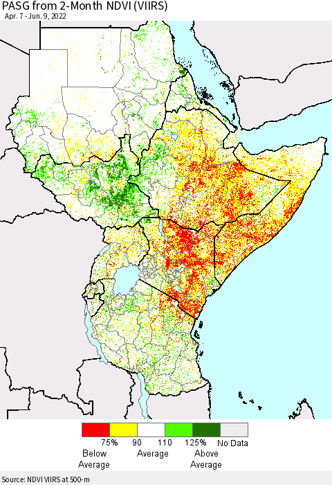Eastern Africa PASG from 2-Month NDVI (VIIRS) Thematic Map For 6/2/2022 - 6/9/2022