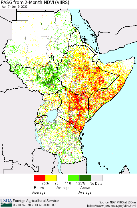 Eastern Africa PASG from 2-Month NDVI (VIIRS) Thematic Map For 6/1/2022 - 6/10/2022