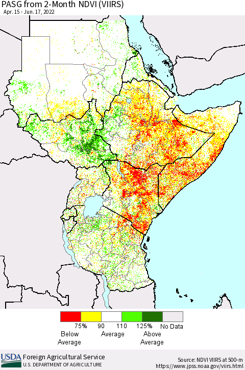 Eastern Africa PASG from 2-Month NDVI (VIIRS) Thematic Map For 6/11/2022 - 6/20/2022