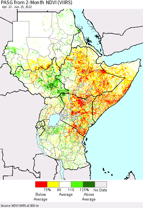 Eastern Africa PASG from 2-Month NDVI (VIIRS) Thematic Map For 6/18/2022 - 6/25/2022