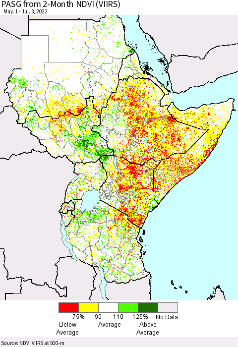 Eastern Africa PASG from 2-Month NDVI (VIIRS) Thematic Map For 6/26/2022 - 7/3/2022