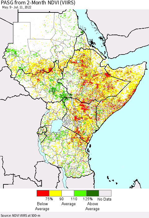 Eastern Africa PASG from 2-Month NDVI (VIIRS) Thematic Map For 7/4/2022 - 7/11/2022