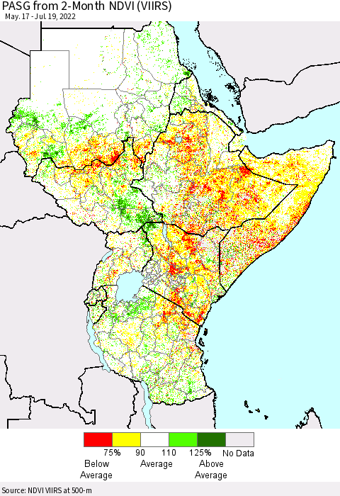 Eastern Africa PASG from 2-Month NDVI (VIIRS) Thematic Map For 7/12/2022 - 7/19/2022