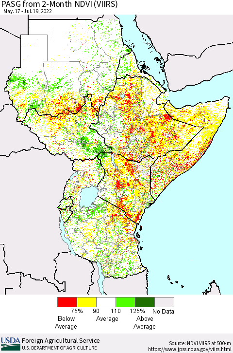 Eastern Africa PASG from 2-Month NDVI (VIIRS) Thematic Map For 7/11/2022 - 7/20/2022