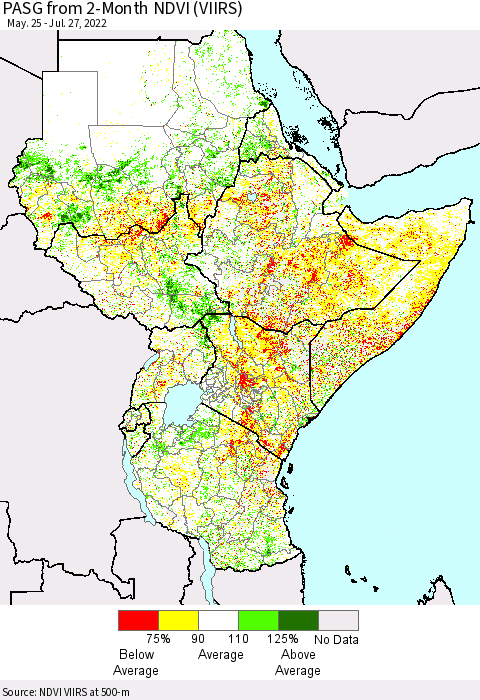 Eastern Africa PASG from 2-Month NDVI (VIIRS) Thematic Map For 7/20/2022 - 7/27/2022