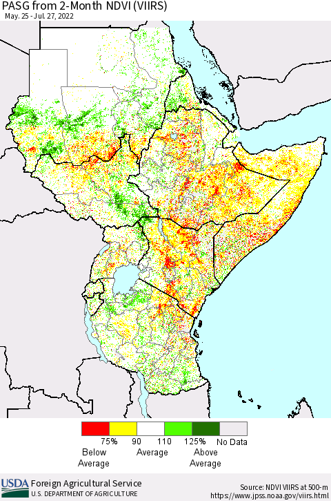 Eastern Africa PASG from 2-Month NDVI (VIIRS) Thematic Map For 7/21/2022 - 7/31/2022