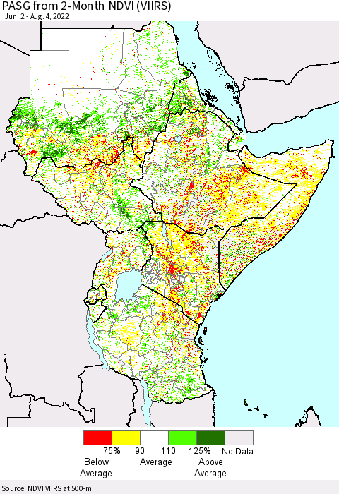 Eastern Africa PASG from 2-Month NDVI (VIIRS) Thematic Map For 7/28/2022 - 8/4/2022