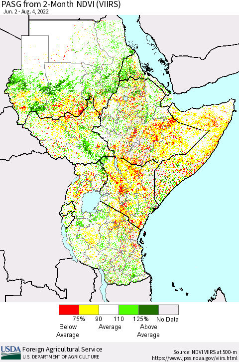 Eastern Africa PASG from 2-Month NDVI (VIIRS) Thematic Map For 8/1/2022 - 8/10/2022