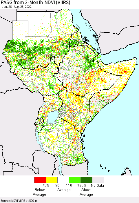 Eastern Africa PASG from 2-Month NDVI (VIIRS) Thematic Map For 8/21/2022 - 8/28/2022