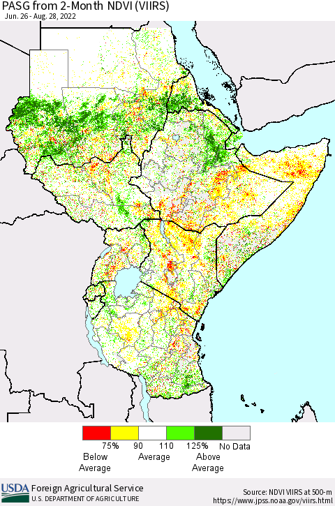 Eastern Africa PASG from 2-Month NDVI (VIIRS) Thematic Map For 8/21/2022 - 8/31/2022