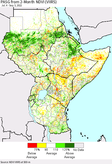 Eastern Africa PASG from 2-Month NDVI (VIIRS) Thematic Map For 8/29/2022 - 9/5/2022