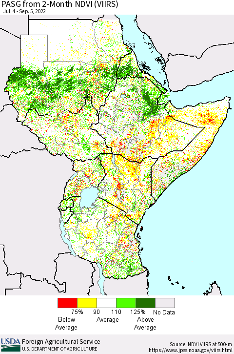 Eastern Africa PASG from 2-Month NDVI (VIIRS) Thematic Map For 9/1/2022 - 9/10/2022