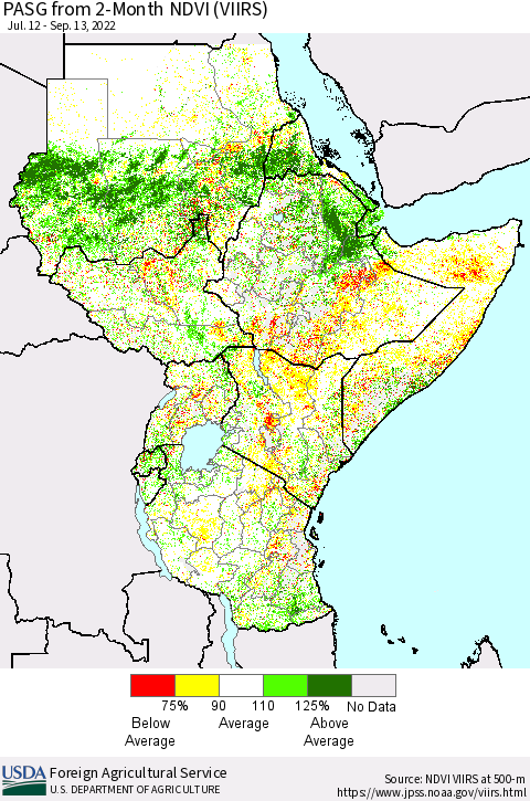 Eastern Africa PASG from 2-Month NDVI (VIIRS) Thematic Map For 9/11/2022 - 9/20/2022