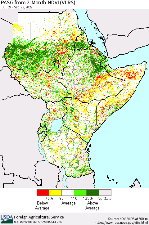 Eastern Africa PASG from 2-Month NDVI (VIIRS) Thematic Map For 9/21/2022 - 9/30/2022