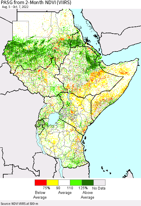 Eastern Africa PASG from 2-Month NDVI (VIIRS) Thematic Map For 9/30/2022 - 10/7/2022