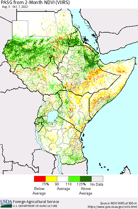 Eastern Africa PASG from 2-Month NDVI (VIIRS) Thematic Map For 10/1/2022 - 10/10/2022