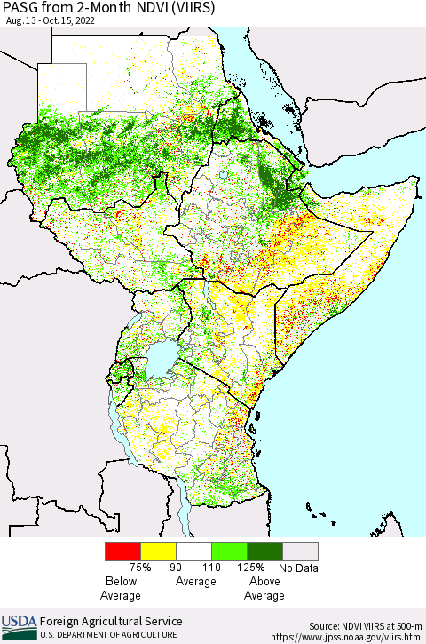 Eastern Africa PASG from 2-Month NDVI (VIIRS) Thematic Map For 10/11/2022 - 10/20/2022