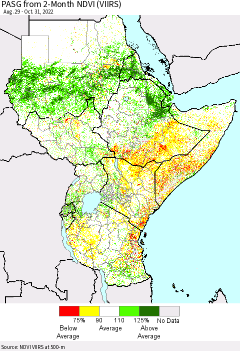 Eastern Africa PASG from 2-Month NDVI (VIIRS) Thematic Map For 10/21/2022 - 10/31/2022