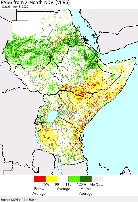 Eastern Africa PASG from 2-Month NDVI (VIIRS) Thematic Map For 11/1/2022 - 11/8/2022