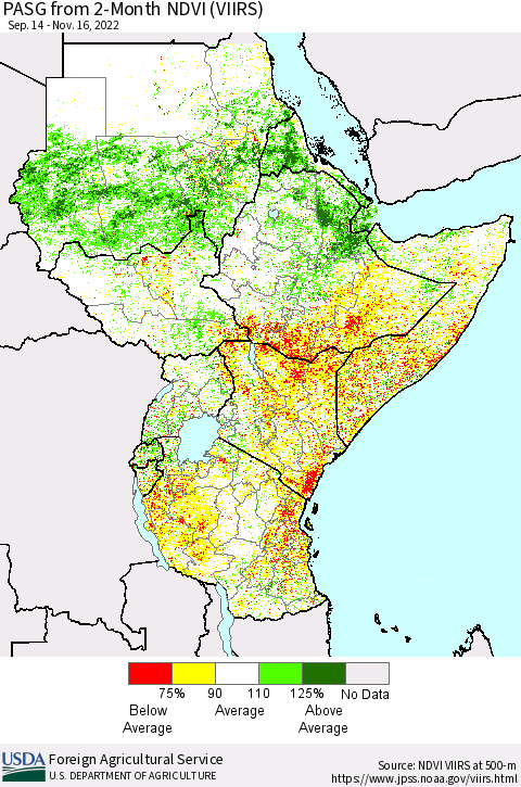 Eastern Africa PASG from 2-Month NDVI (VIIRS) Thematic Map For 11/11/2022 - 11/20/2022