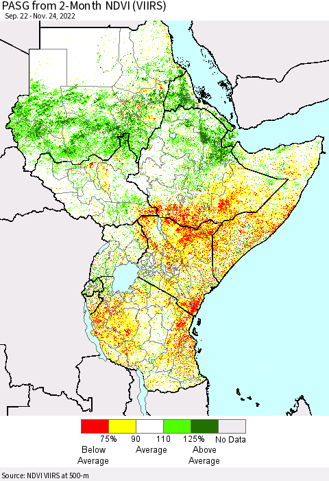 Eastern Africa PASG from 2-Month NDVI (VIIRS) Thematic Map For 11/17/2022 - 11/24/2022