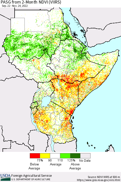 Eastern Africa PASG from 2-Month NDVI (VIIRS) Thematic Map For 11/21/2022 - 11/30/2022