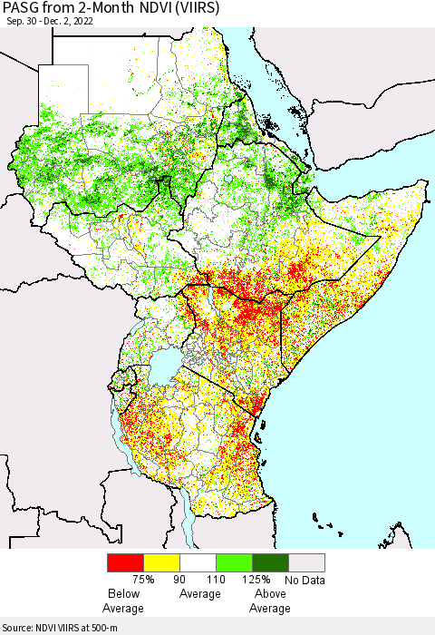 Eastern Africa PASG from 2-Month NDVI (VIIRS) Thematic Map For 11/25/2022 - 12/2/2022