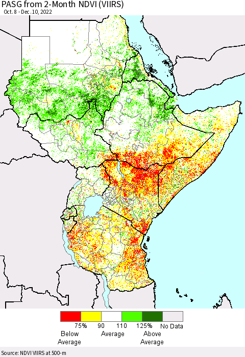 Eastern Africa PASG from 2-Month NDVI (VIIRS) Thematic Map For 12/1/2022 - 12/10/2022
