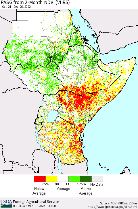 Eastern Africa PASG from 2-Month NDVI (VIIRS) Thematic Map For 12/21/2022 - 12/31/2022