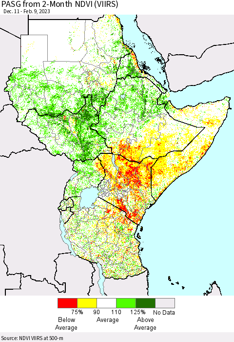 Eastern Africa PASG from 2-Month NDVI (VIIRS) Thematic Map For 2/2/2023 - 2/9/2023