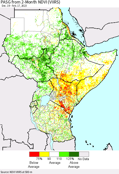 Eastern Africa PASG from 2-Month NDVI (VIIRS) Thematic Map For 2/10/2023 - 2/17/2023